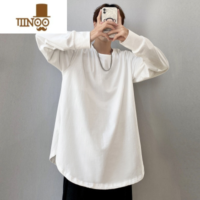 YANXU开叉露指长袖t恤男加肥加大码潮牌胖子宽松秋装体纯色百搭打底衫