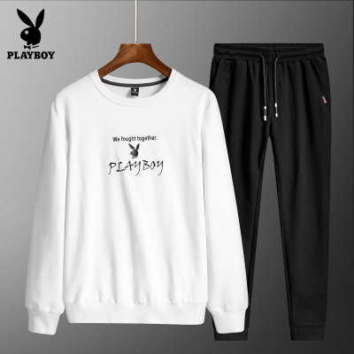 花花公子(PLAYBOY)春秋季新款男士圆领卫衣套装中青年韩版时尚休闲卫衣两件套修身潮流运动长袖套装