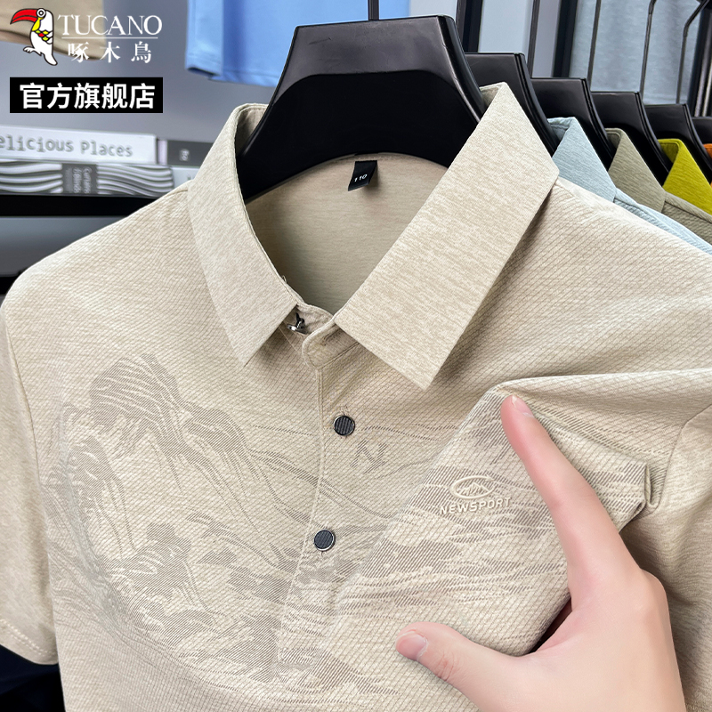 啄木鸟2025新款男士短袖t恤翻领polo衫休闲百搭爸爸父亲t恤夏装C