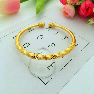 新款仿越南沙金手环女 磨砂开口麻花实心手镯24K镀金久不掉色首饰送女朋友老婆情人节七夕生日礼物