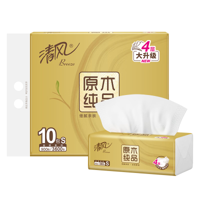 清风原木金装4层90抽/包*10抽取式面巾纸