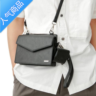 封后ins新品斜挎信封小方包 单肩手拎男女中性高街潮款手机多用mini包斜挎包男 黑色