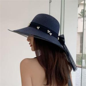 夏季新款帽子女丝带蝴蝶结大檐草帽户外旅游防晒遮阳帽沙滩太阳帽