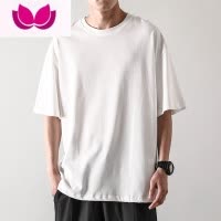 七斓夏季日系男士t恤短袖宽松纯色半袖圆领男生五分袖体恤男潮牌T