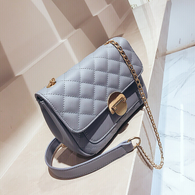 新款菱格链条小包女新款潮韩版百搭斜挎ins包上新少女小挎包SN3048-定制灰色灰色