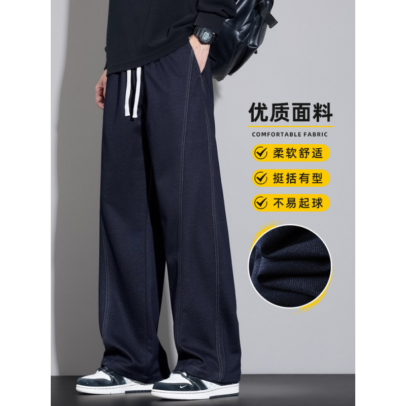 原色牛仔裤男士秋季美式潮牌复古新款宽松直筒阔腿休闲长裤子