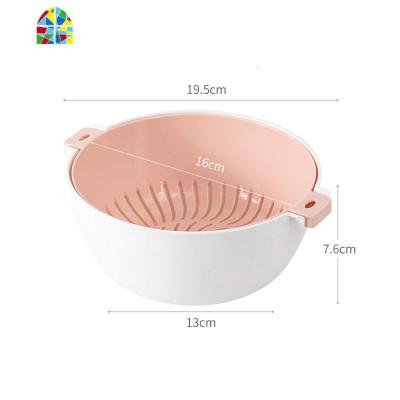 双层塑料洗菜盆子厨房淘米水果盆家用洗菜篮创意收纳沥水筐 FENGHOU 小号-粉橙色