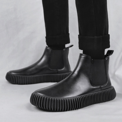 秋冬上新复古百搭皮面工装靴时尚切尔西男士休闲短靴厚底增高男靴