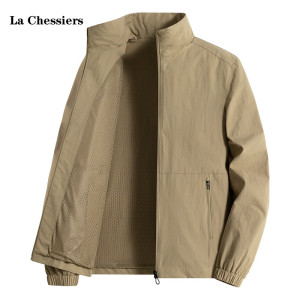 La Chessiers官方立领夹克外套男春秋季防水加大码宽松户外可脱卸帽冬季加绒