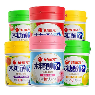 好丽友 木糖醇无糖口香糖101g*4瓶 [粉]茉莉+玫瑰