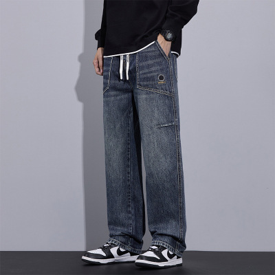 进出口货源男士工装牛仔裤跨境批发宽松高街新潮美式直筒长裤