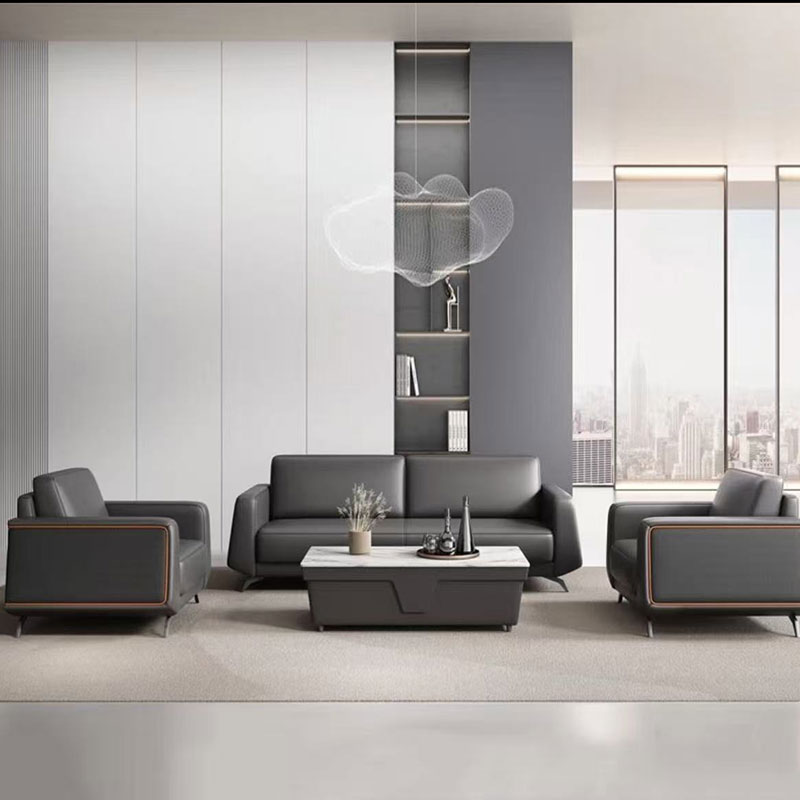 质凡沙发简约现代客厅轻奢沙发组合 黑色3+1+1+长茶几+边几