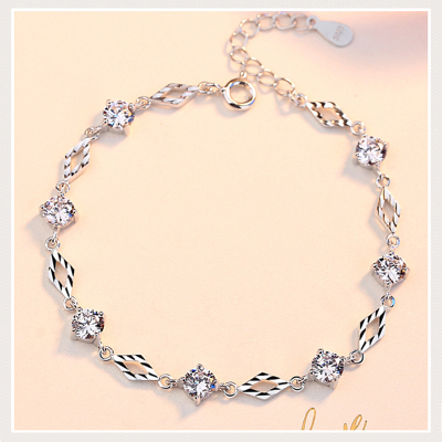 佰黛 手链女银韩版简约学生森系闺蜜镶人工锆石情人节礼物送女友 手链