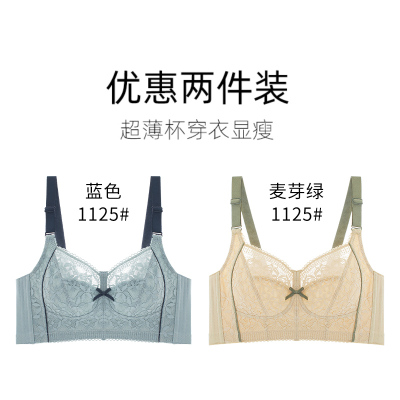 HLCOMAN蝴蝶日记内衣女无钢圈超薄款全罩杯大胸显小文胸聚拢调整型防下垂胸罩