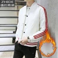SUNTEK痞帅外套男秋冬季潮流炸街运动夹克潮三杠春秋冬款加绒棒球服上衣夹克