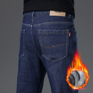 秋冬款男式加绒裤子批发法兰绒加厚保暖中年牛仔裤新款防寒直筒裤