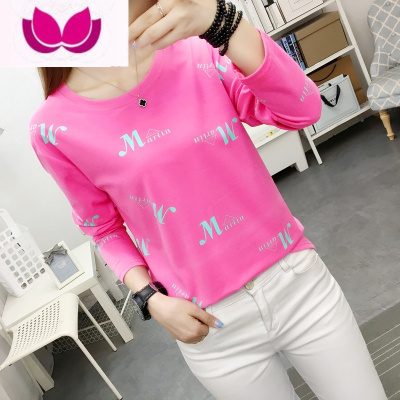 七斓2023新款印花扎染时尚宽松百搭圆领长袖T恤女外穿打底衫女潮