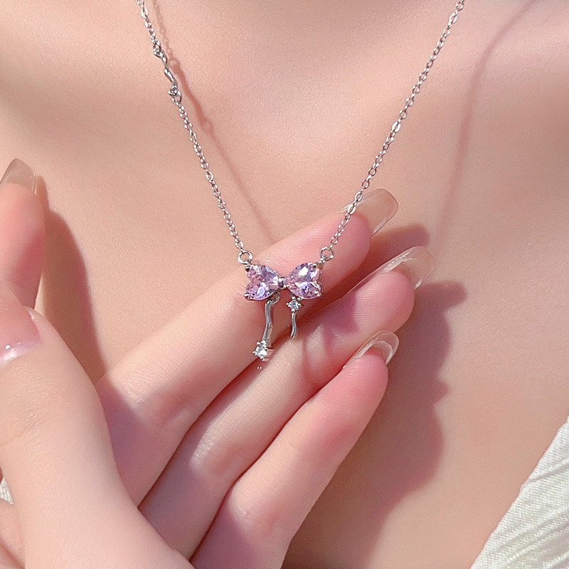 粉钻蝴蝶s999纯银项链女轻奢小众高级感设计锁骨链送闺蜜生日礼物送女朋友老婆情人节七夕生日礼物