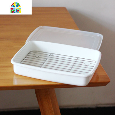 搪瓷加厚卷边搪瓷保鲜盒沥油网盘冰箱收纳盘烤鱼盘备菜盘 FENGHOU