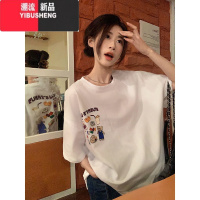 YIBUSHENG韩系宽松短袖T恤女季新款卡通小熊前后印花百搭休闲上衣潮