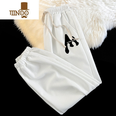 YANXU2023秋季新款华夫格抽绳字母印花休闲裤男士ins潮流束脚百搭长裤