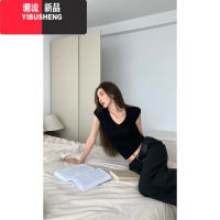 YIBUSHENG黑色休闲裤女辣妹低腰长裤宽松垂感直筒阔腿裤复古显瘦拖地裤子