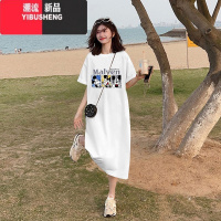 YIBUSHENG短袖连衣裙女季宽松正肩卡通百搭休闲遮肚藏肉垂感T恤长裙