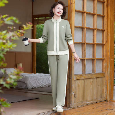 女装新款衣服中老年春秋套装女宽松女妈妈装衣服40岁拉链开衫两件