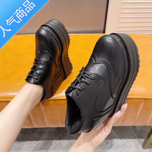 SUNTEK14M坡跟超高跟鞋防水台松糕厚底系带短靴女秋冬皮面内增高马丁靴