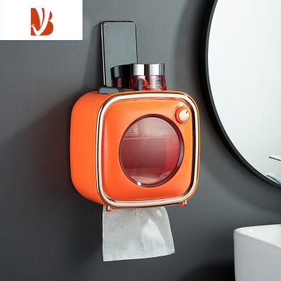 三维工匠网红卫生间纸巾盒厕所轻奢风置物架防水免打孔壁挂式卷纸筒厕纸盒 纸巾盒-橙金色[加大加厚-送卷轴]