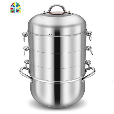 家用304不锈钢蒸锅特厚分体不串味蒸饭锅无孔复底多用四层锅 FENGHOU 圆环锅柄32cm四层