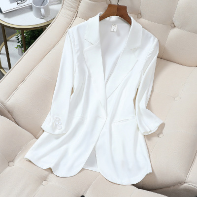 恋名媛春季新款大码西装外套女胖mm白色百搭薄款气质洋气显瘦七分袖西服大码女装