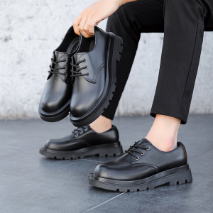 德比鞋男低帮马丁靴英伦风圆头真皮大头鞋黑色装鞋厚底休闲皮鞋