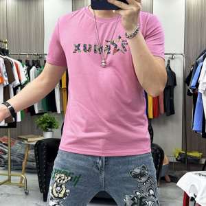 夏季新款时尚短袖T恤男士上衣圆领潮流印花丝光棉半袖衫上衣潮ins