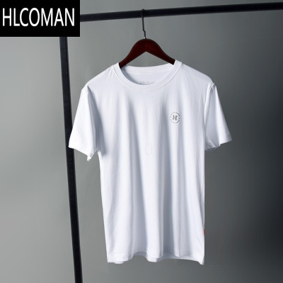 HLCOMAN3.5级液氨免烫+100新疆棉!夏季男士短袖T恤圆领纯色印花小衫