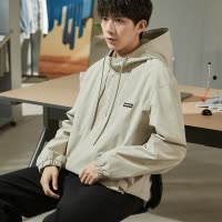[2.5折价152元]唐狮春季新款男外套连帽半开胸男士夹克休闲上衣运动外套潮