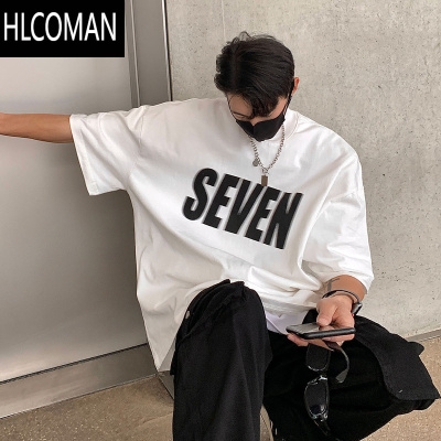 HLCOMAN夏季280克美式潮牌短袖T恤男生潮流字母印花帅气情侣宽松半袖