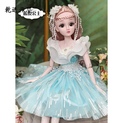 新品直营-会说话的芭比娃娃套装黛蓝大号60厘米cm仿真洋娃娃公可眨眼-蓝倪公主音乐版60厘米-26件套