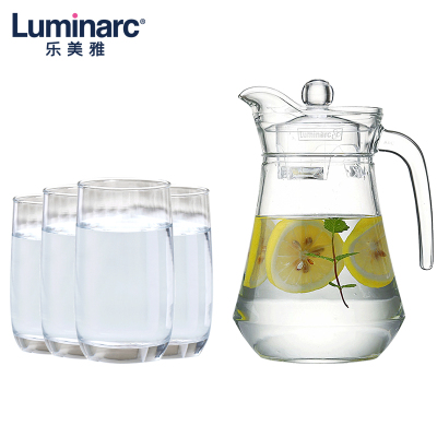 乐美雅无铅玻璃透明鸭嘴壶水杯组合水具套装果汁壶泡茶壶杯5件套（1300ML鸭嘴壶+.290ML4只）