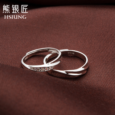 熊银匠情侣戒指一对简约饰品个性开口可调节925纯银戒指女可刻字
