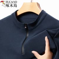 啄木鸟秋季新款中年男士爸爸装双面德绒打底衫拉链半高领长袖T恤