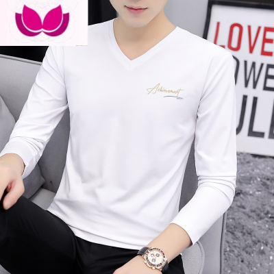 七斓2023新款男士长袖t恤衣v领春季上衣服打底衫体恤内搭潮流