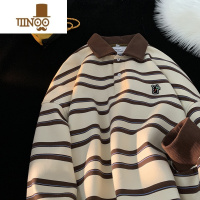 YANXU长袖衫卫衣男新款潮牌美式条纹百搭翻领潮流宽松日系上衣