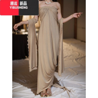 YIBUSHENG2024春季新款复古希腊女连衣裙油画复古抹胸度假仙温柔风小众潮