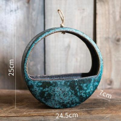 家柏饰(CORATED)粗陶瓷壁挂花器吊兰吊篮水培禅意古国风中式创意装饰 圆形壁挂花器(大) 中