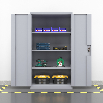 臻远重型五金工具柜铁皮柜双开门置物柜多功能零件柜~三层储物柜灰白色