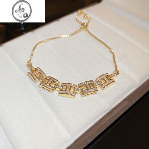 JiMi手链女2022年新款轻奢小众时尚精致H手环金色复古闺蜜新娘首饰 金色22cm