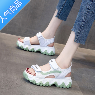 SUNTEK特价运动凉鞋女2023夏季新款松糕软底学生小个子增高厚底沙滩鞋子