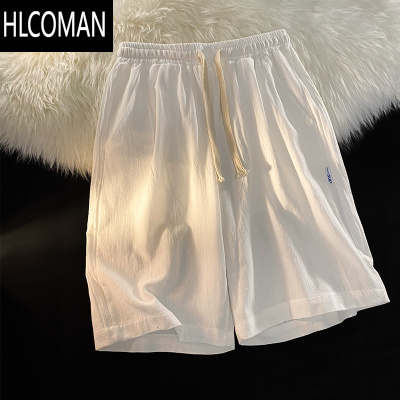 HLCOMAN夏季亚麻休闲短裤男中国风复古宽松居家大裤衩跑步运动棉麻五分裤
