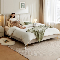 全友家居轻奢皮艺软包高脚床现代简约主卧室1.8米x2米双人大床